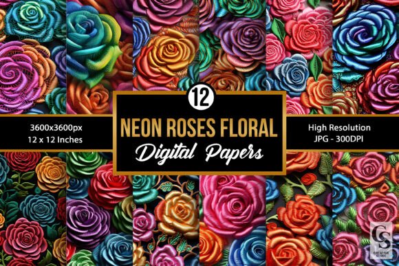 Neon 3D Floral Embroidery Digital Papers Review
